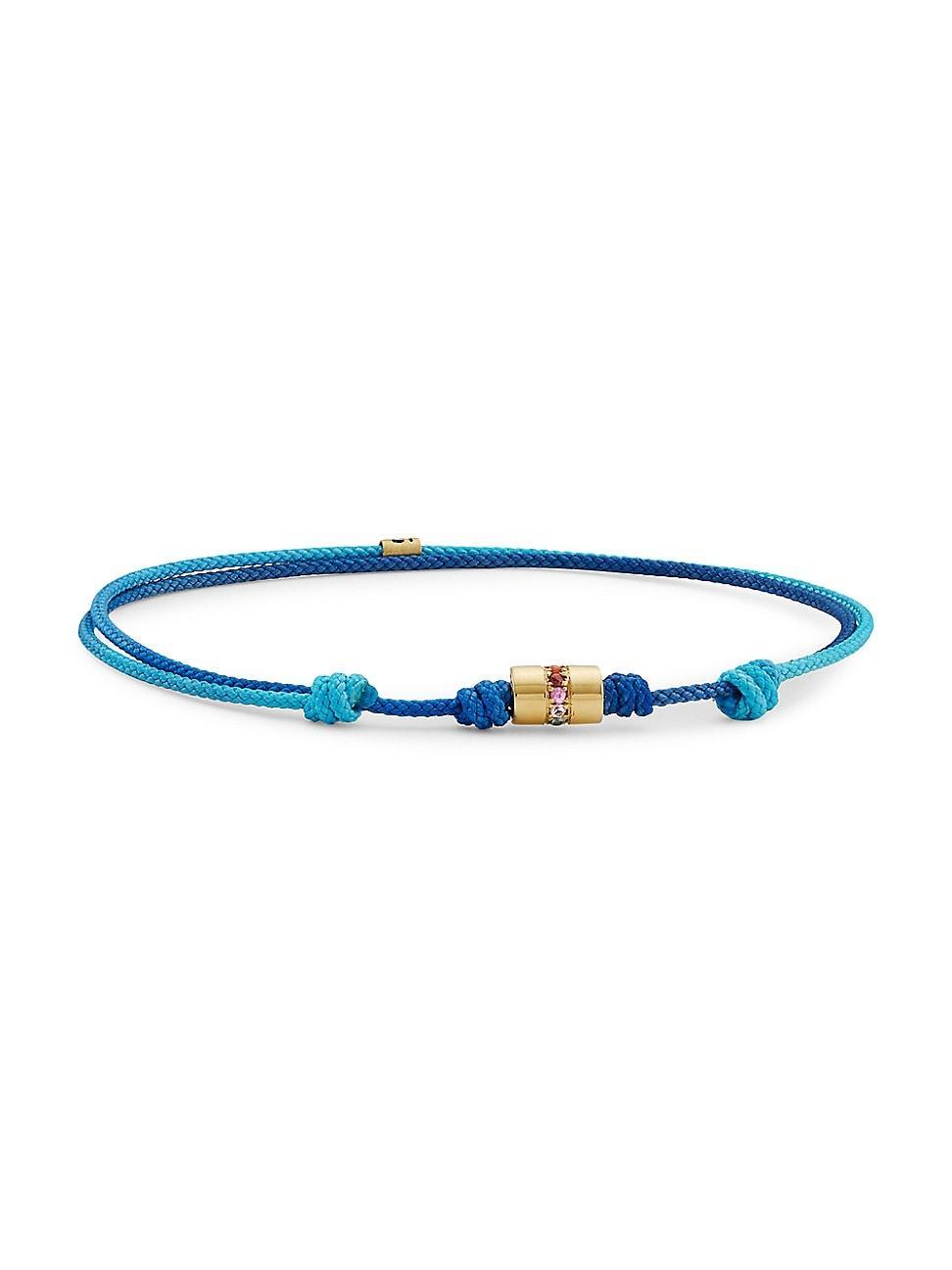 Mens 14K Yellow Gold & Rainbow Sapphires Cord Bracelet Product Image