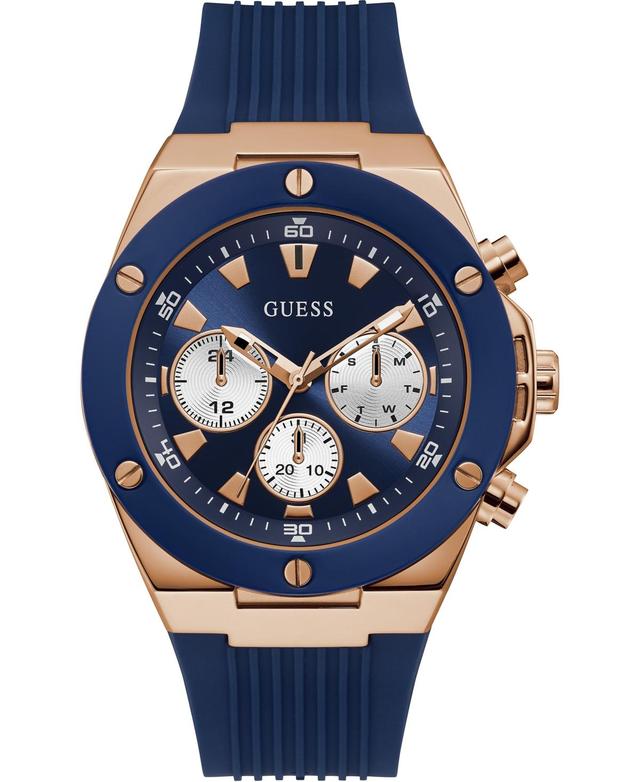 Guess Mens Blue Silicone Strap Watch 46mm Product Image