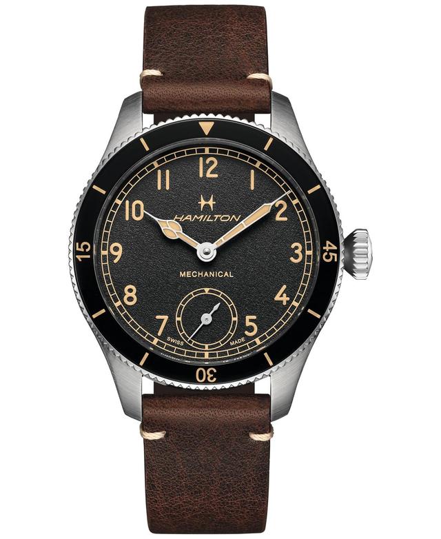 Hamilton Mens Khaki Aviation Pioneer Brown Leather Strap Watch 43mm Product Image