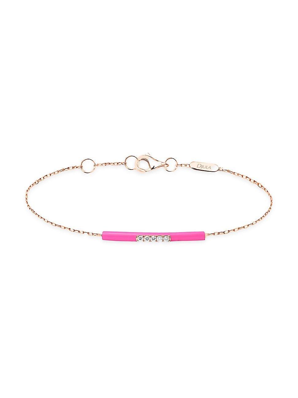 Womens Marbella 14K Rose Gold, Pink Enamel, & Diamond Bar Charm Bracelet Product Image