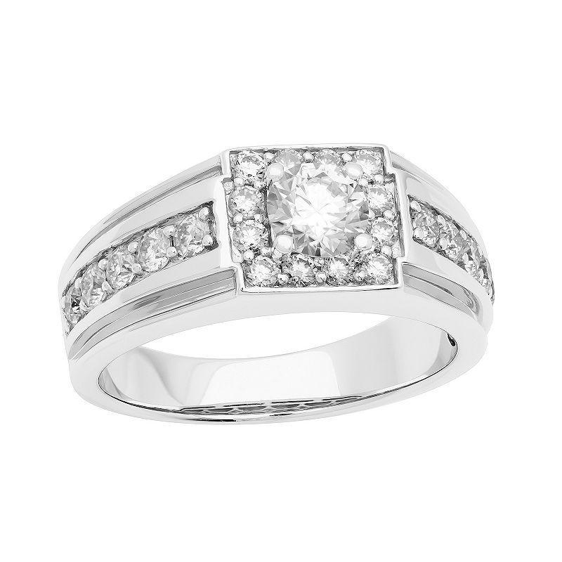 Mens AXL Sterling Silver Lab-Created Moissanite Halo Ring Product Image