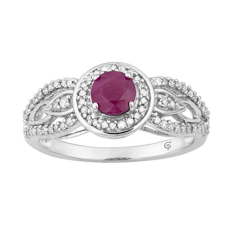 10k White Gold Ruby & 1/4 Carat T.W. Diamond Halo Ring, Womens 10k Whgold Product Image