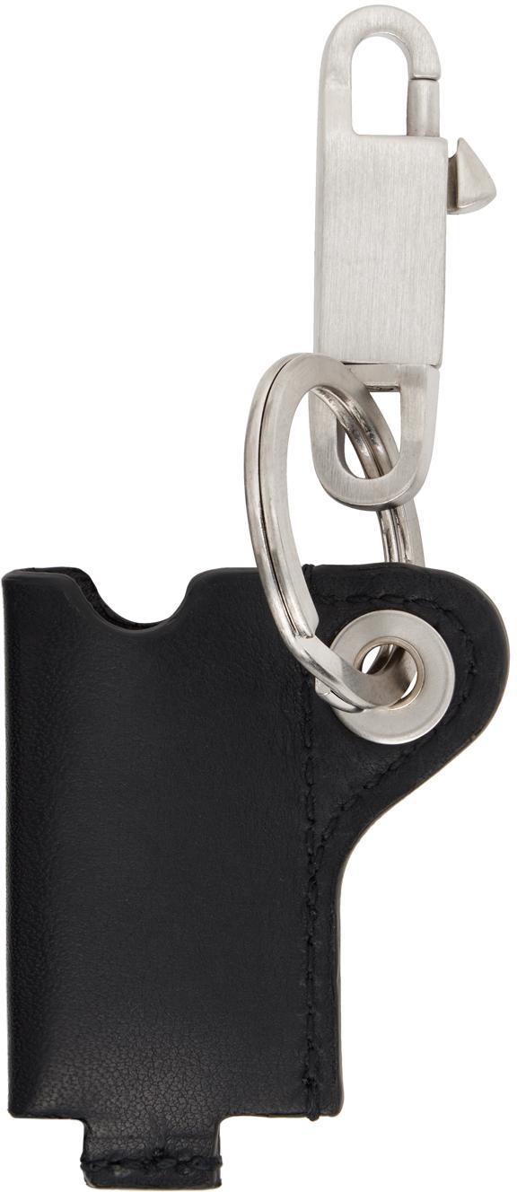 RICK OWENS Silver & Black Porterville Lighter Holder Keychain In 09 Black Product Image