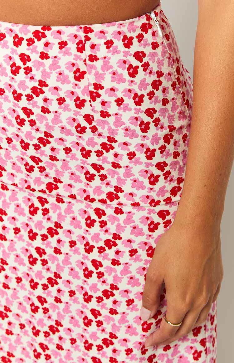 Dahlia Pink And Red Speckled Maxi Skirt Product Image