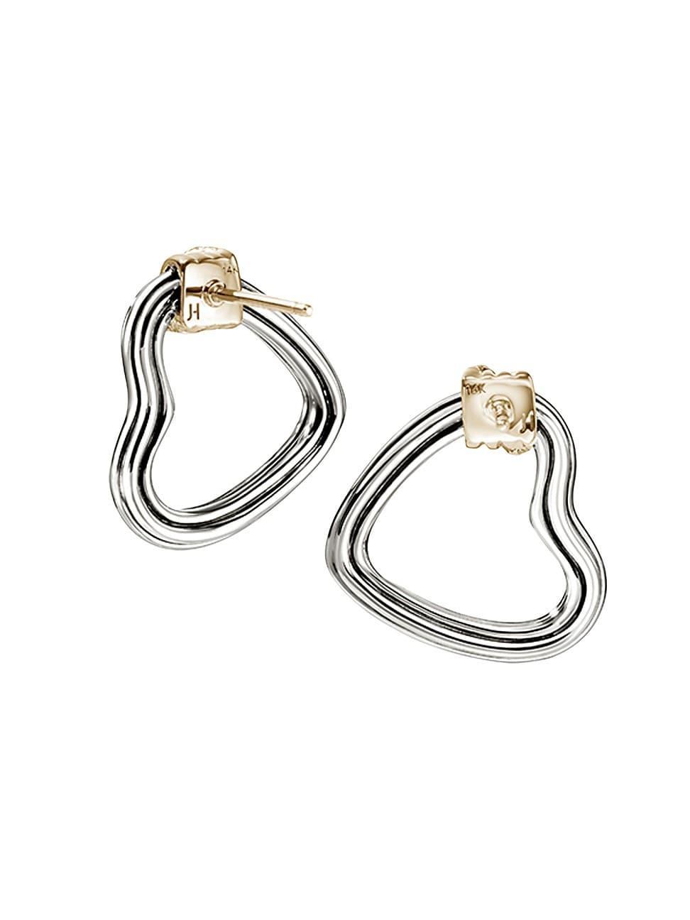 Womens Bamboo Sterling Silver, 14K Yellow Gold & 0.08 TCW Diamond Heart Drop Earrings Product Image