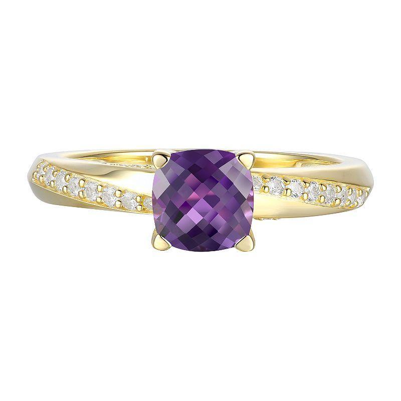 14k Gold Over Silver Amethyst & Lab-Created White Sapphire Ring, Womens Gold Tone Product Image