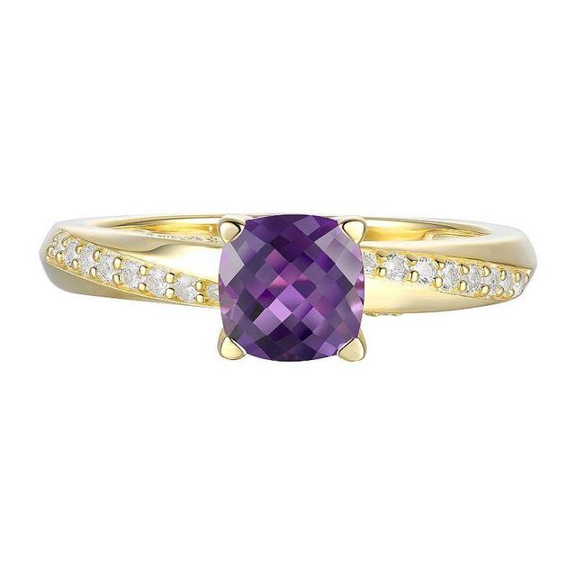 14k Gold Over Silver Amethyst & Lab-Created White Sapphire Ring, Womens Yellow Product Image