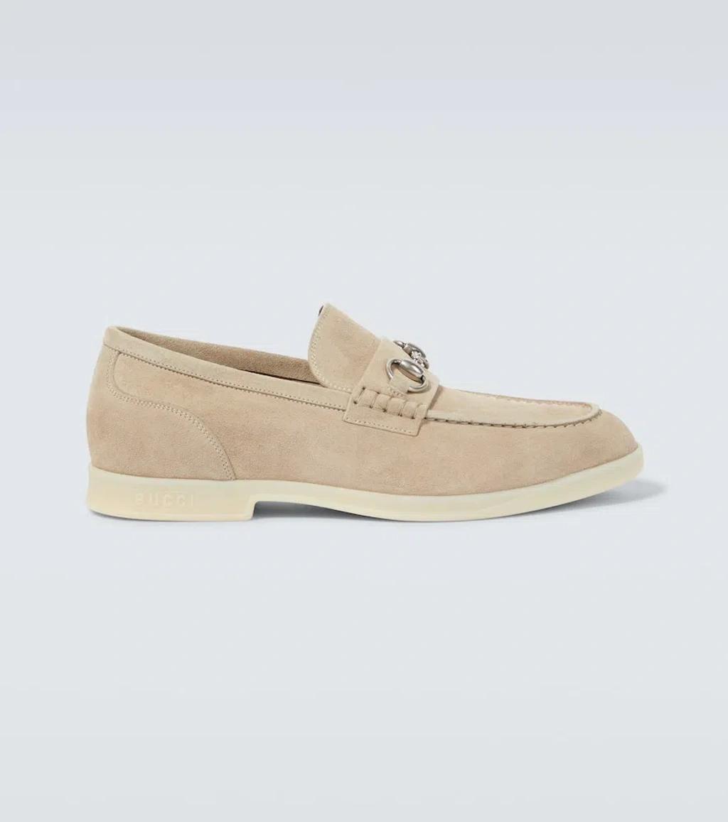 GUCCI Horsebit Suede Loafers In Neutrals Product Image