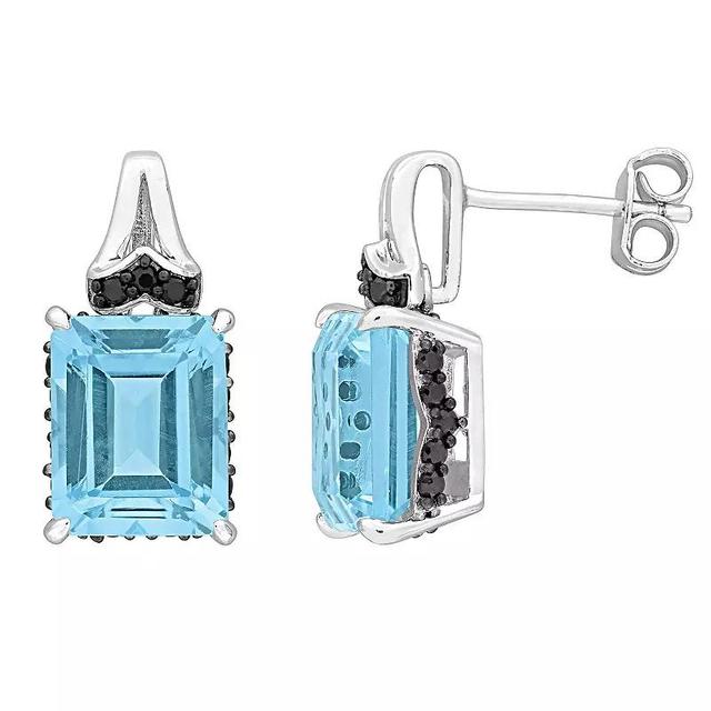 Stella Grace Sterling Silver Sky Blue Topaz & Black Sapphire Baguette Stud Earrings, Womens Product Image