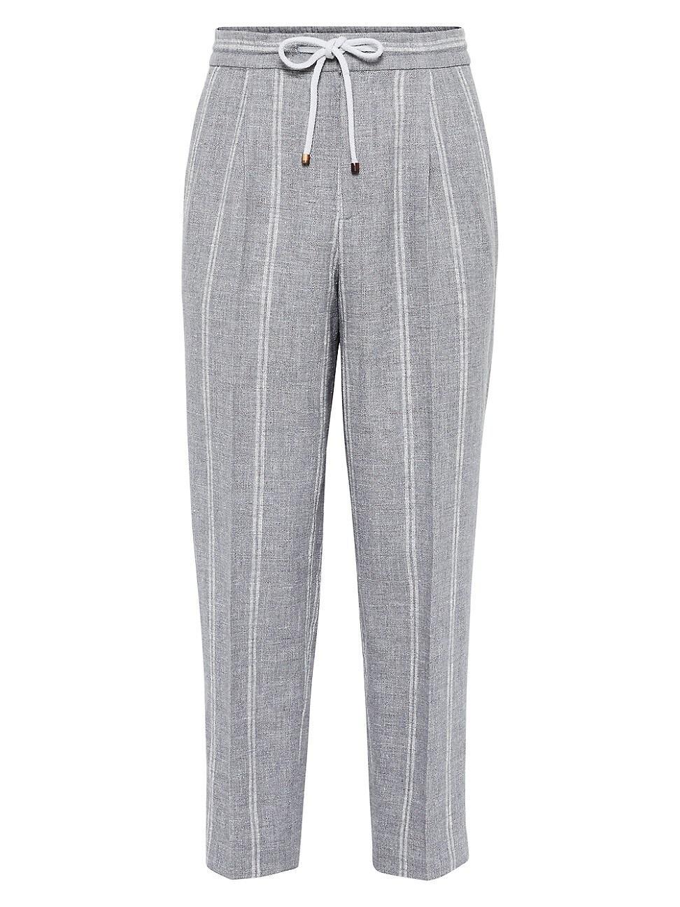 Mens Double Chalk Stripe Leisure Fit Trousers with Drawstring Product Image