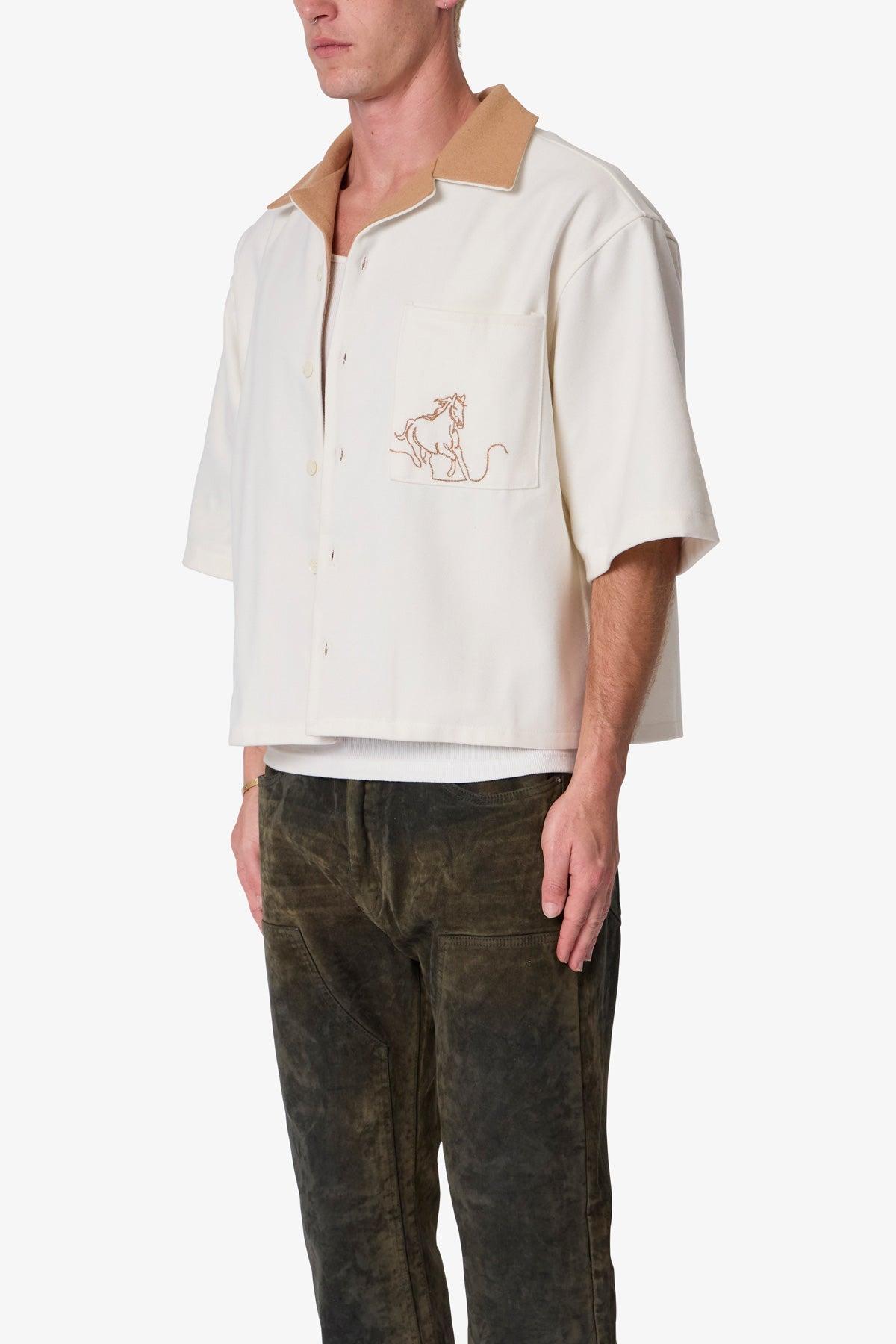 Felted Cropped Shirt - Brown/White Product Image