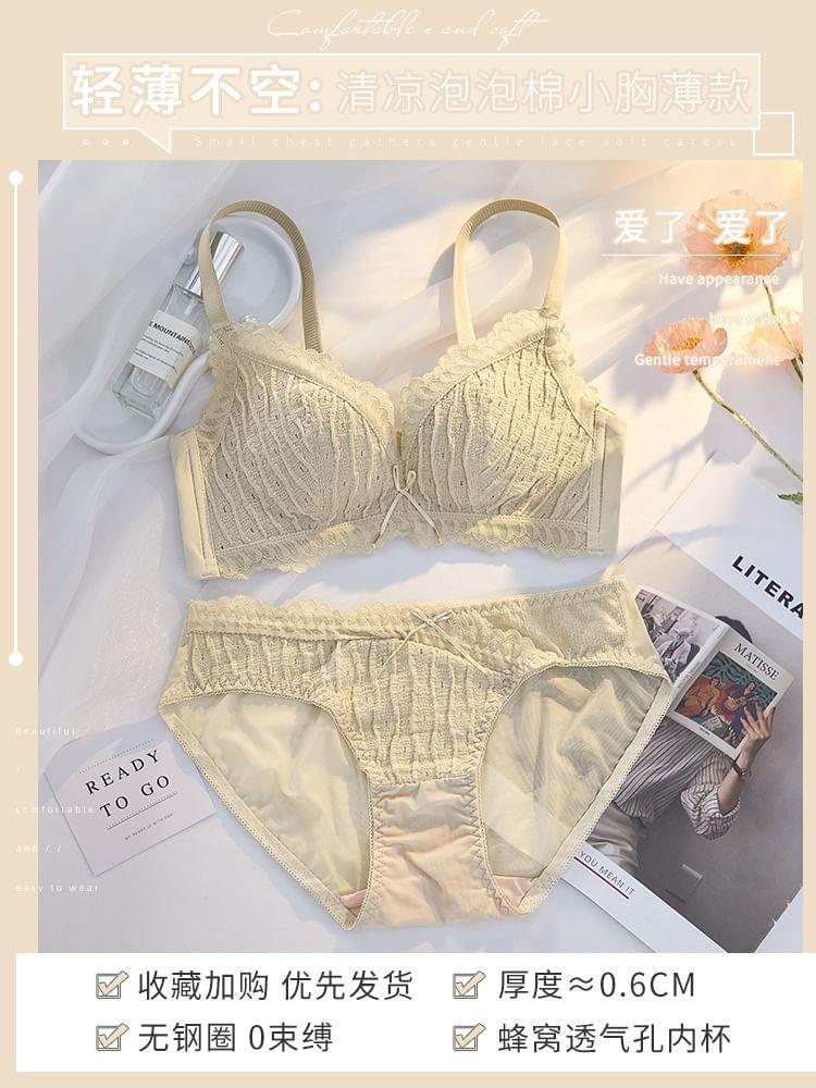 Bow Lace Wireless Push Up Bra / Panty / Set Product Image