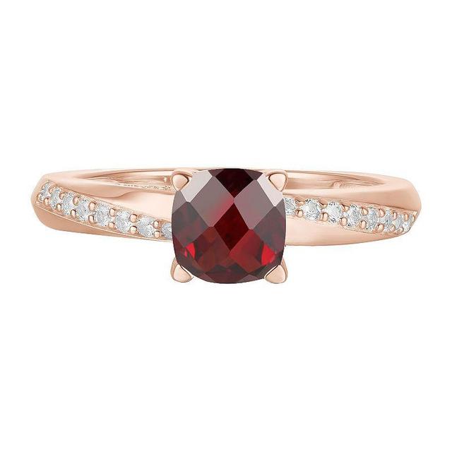 14k Rose Gold Over Silver Garnet & Lab-Created White Sapphire Ring, Womens Pink Product Image