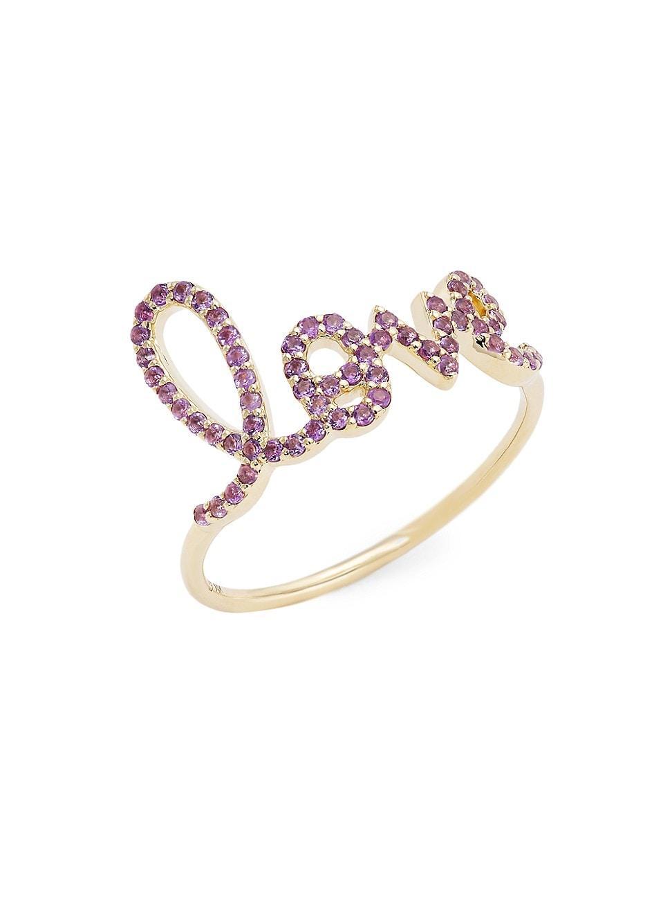 Womens Large 14K Yellow Gold & Amethyst Love Script Ring Product Image