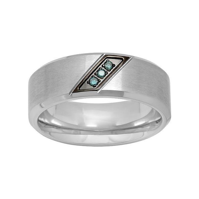 Mens Stainless Steel Blue Diamond Accent Ring Product Image