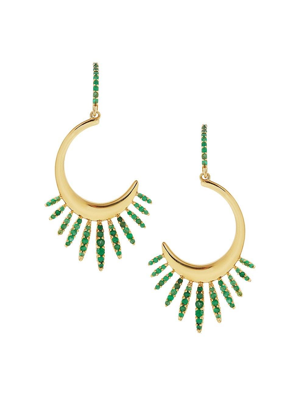 Womens Grass 18K Yellow Gold & Emerald Sunrise Leaves Hoop Earrings Product Image