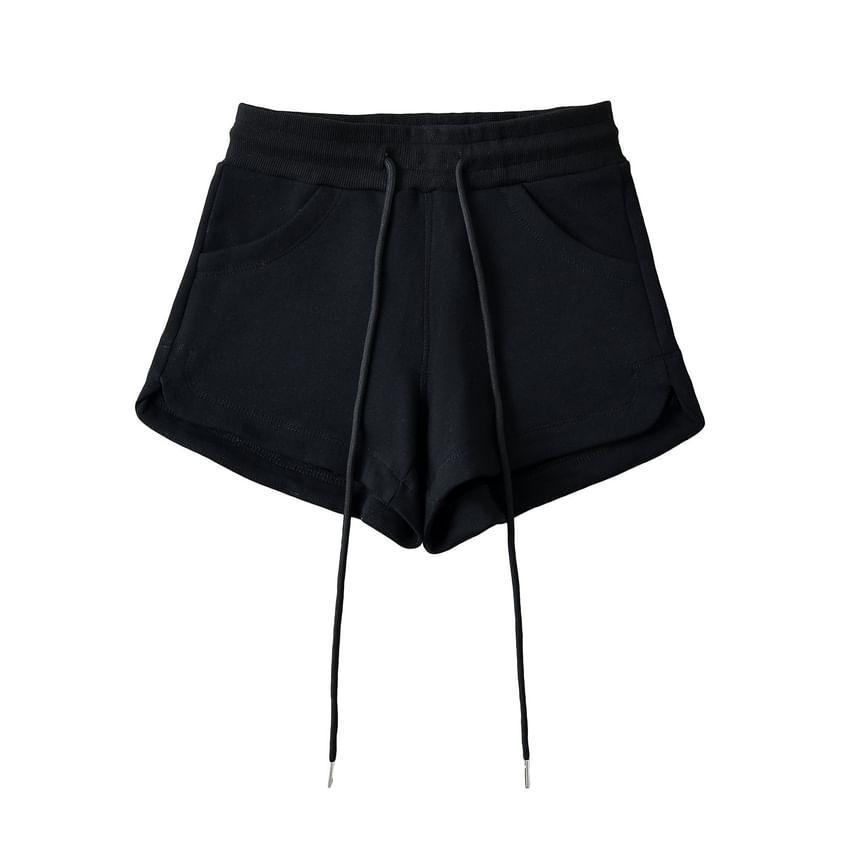 Drawstring Waist Plain Sweat Shorts Product Image