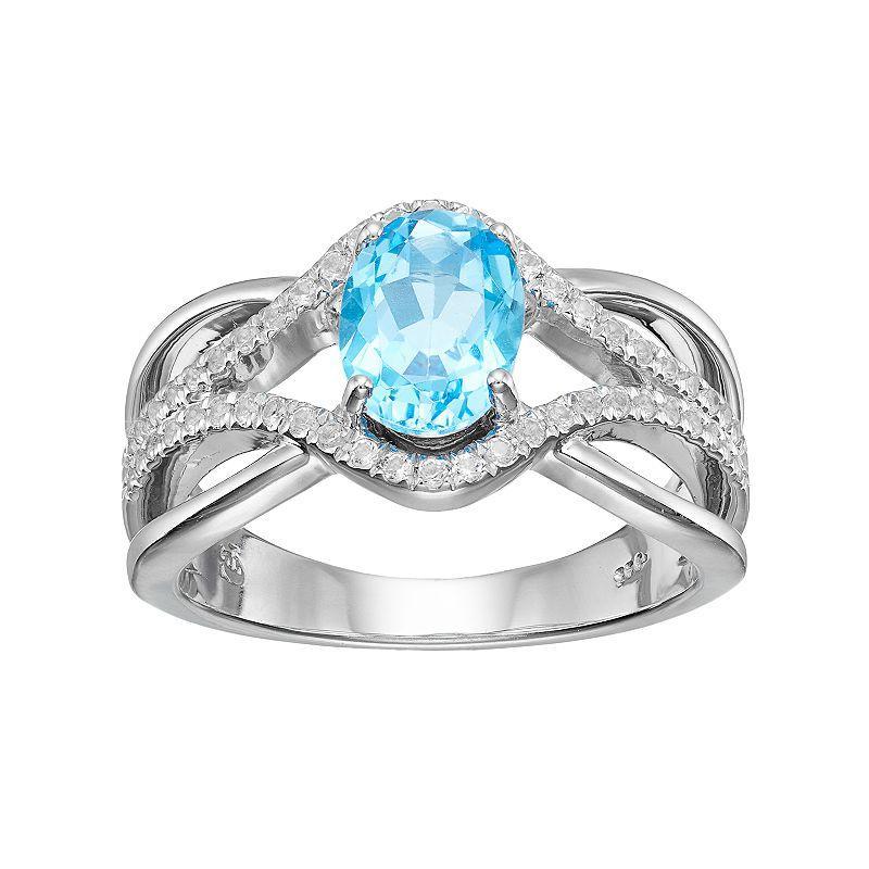 Sterling Silver Swiss Blue Topaz & Lab-Created White Sapphire Swirl Ring, Womens Product Image