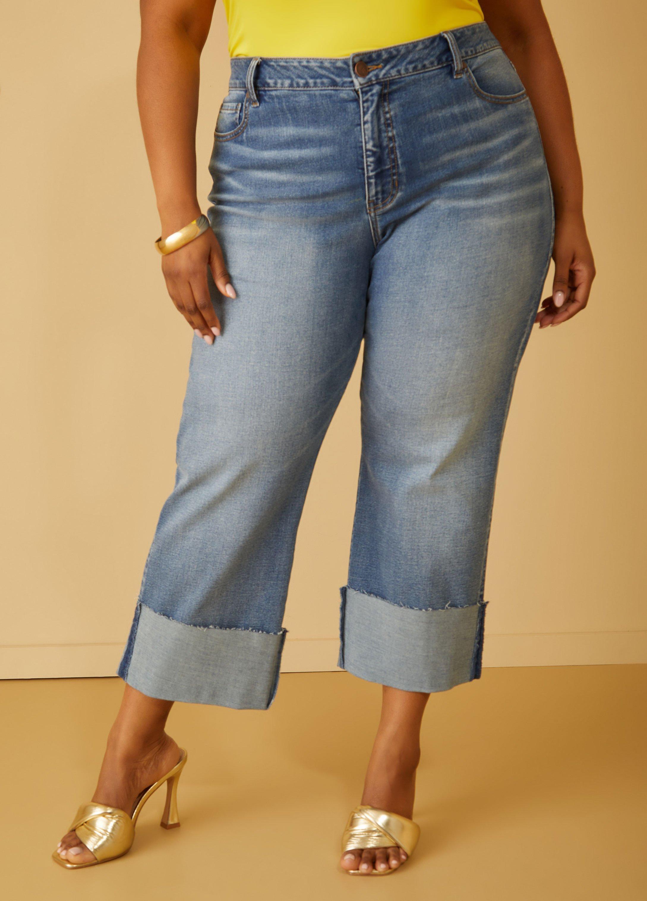 Cropped Cuffed Straight Leg Jeans Product Image