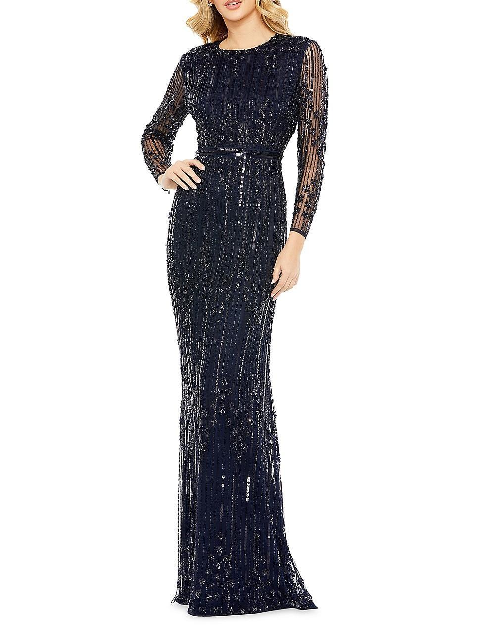 Womens Embellished Long-Sleeve Column Gown Product Image