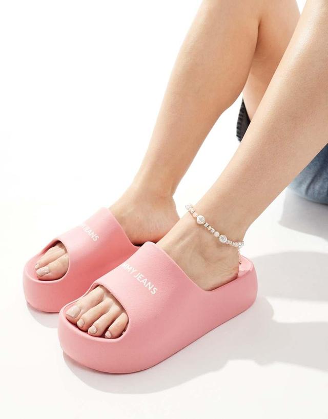 Tommy Jeans chunky flatform slides in pink Product Image