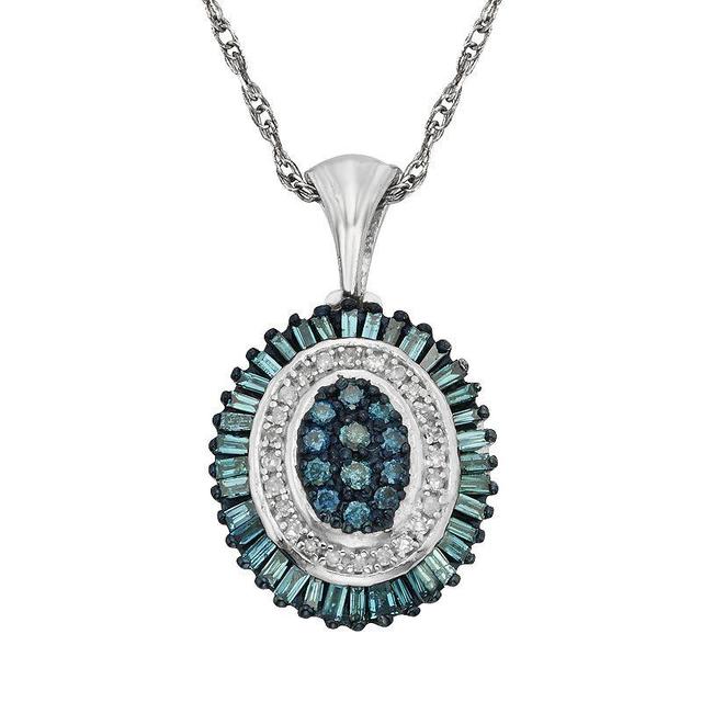 Jewelexcess Sterling Silver 1/2-ct. T.W. Blue and White Diamond Halo Pendant, Womens Product Image