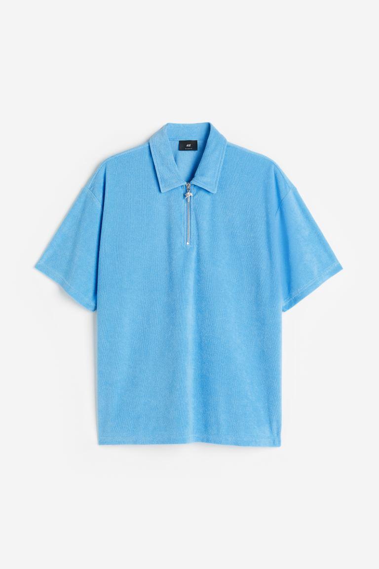 H & M - Relaxed Fit Terry Polo Shirt - Blue Product Image