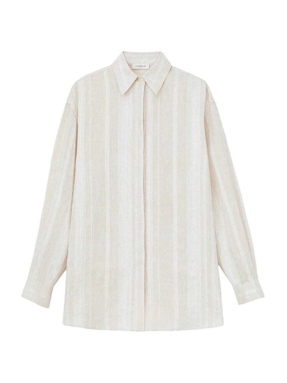 Lafayette 148 New York Oversize Stripe Linen & Cashmere Shirt Product Image