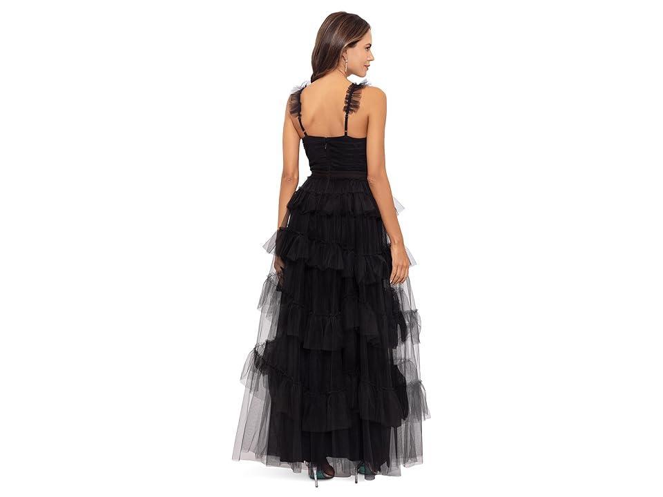 Betsy  Adam Mesh Tiered Ruffle Sleeveless Gown Product Image