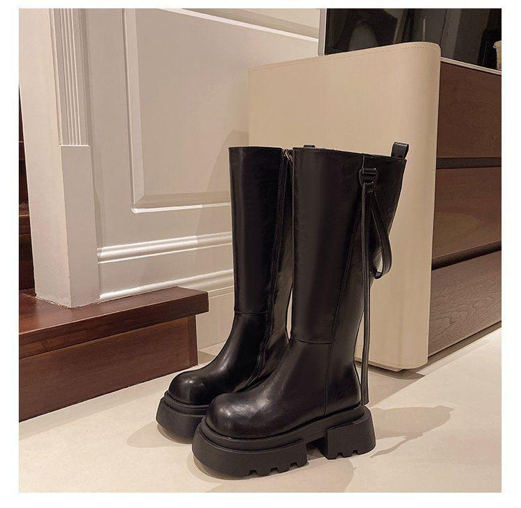 Platform Plain Buckled Tall Boots Product Image