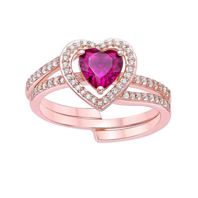 Gemminded 2 Micron 18k Rose Gold Plated Sterling Silver Lab-Created Ruby & Lab-Created White Sapphire Ring, Womens Red Product Image