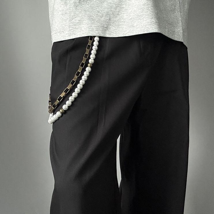 Faux Pearl Stainless Steel Layered Jeans Waist Chain Product Image