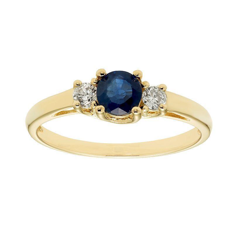 The Regal Collection 14k Gold Sapphire & 1/6 Carat T.W. IGL Certified Diamond 3-Stone Ring, Womens, Yellow Product Image