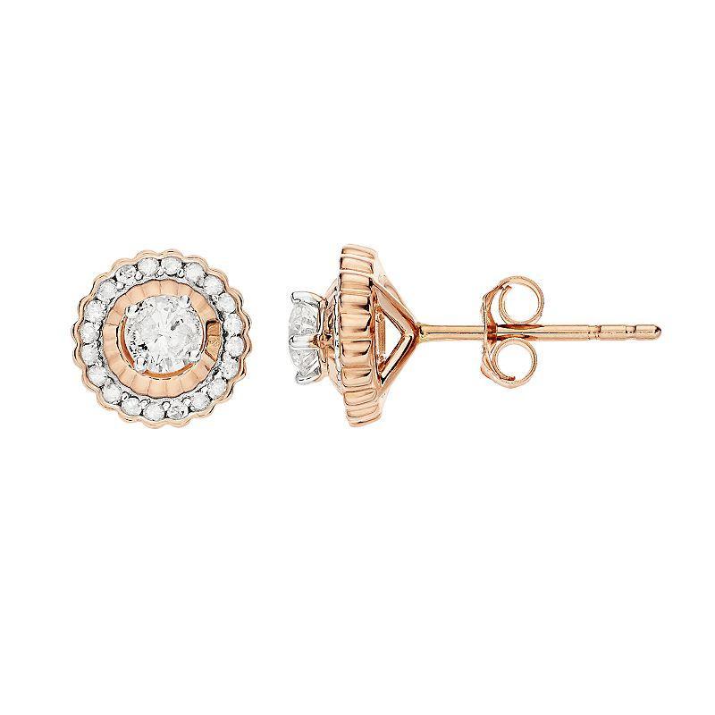 10k Rose Gold 1/2 Carat T.W. Diamond Scalloped Round Halo Earrings, Womens, 10k Pink Product Image