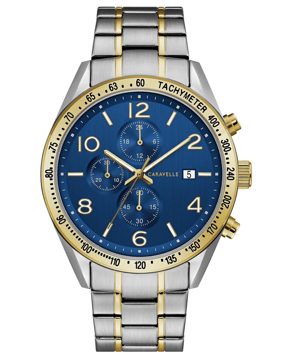 Men's Caravelle by Bulova Chronograph Two-Tone Watch with Blue Dial (Model: 45B152) Product Image