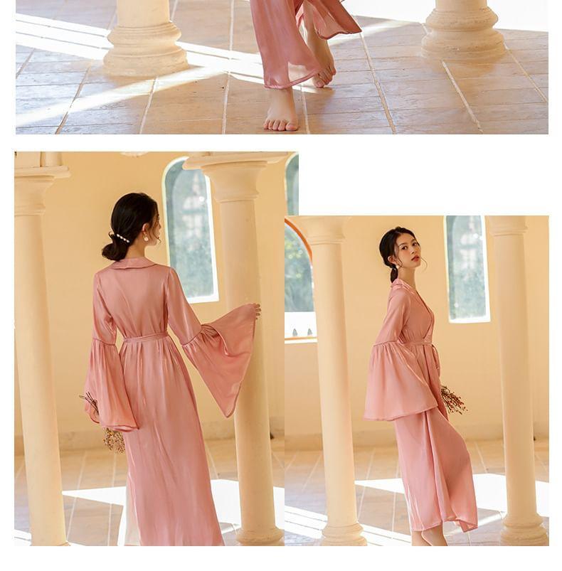 Plain Tie Waist Pajama Robe Product Image