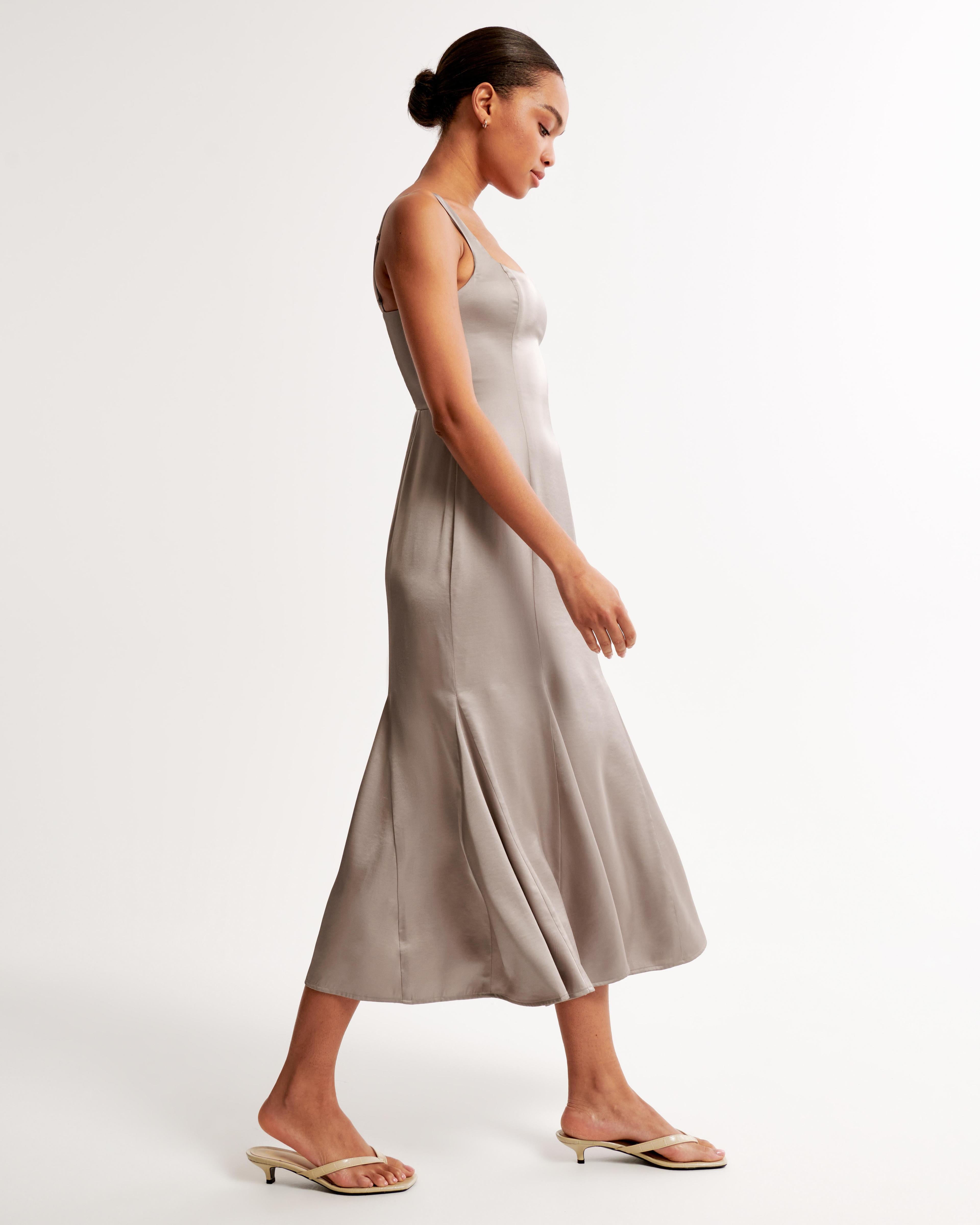 Satin Slip Fishtail Midi Dress Product Image