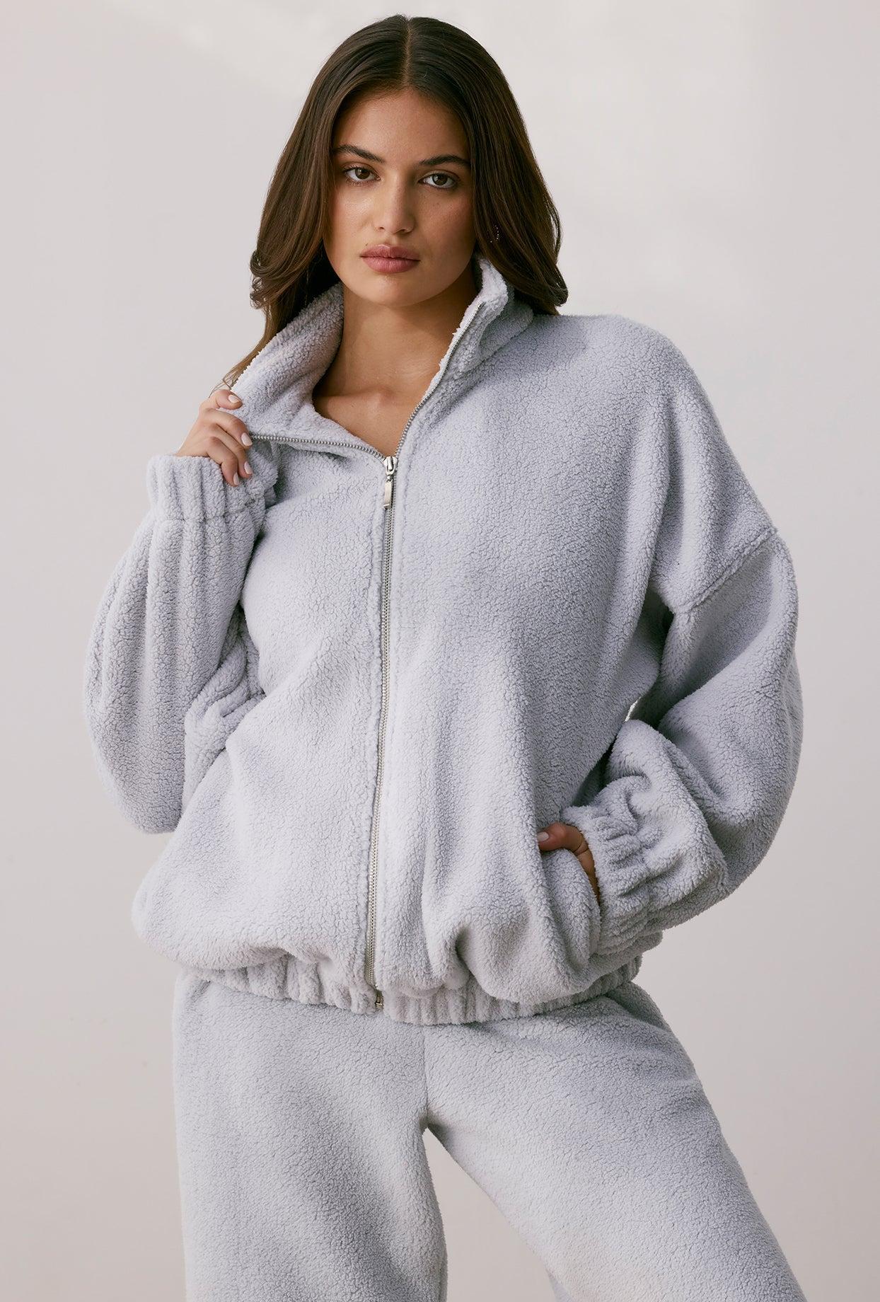 Oversized Fleece Zip Up Jacket in Fog Product Image