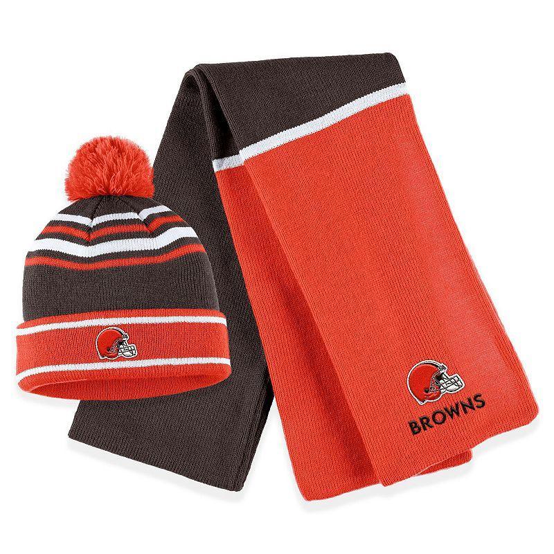 Womens Wear by Erin Andrews Orange Cleveland Browns Colorblock Cuffed Knit Hat with Pom and Scarf Set Product Image