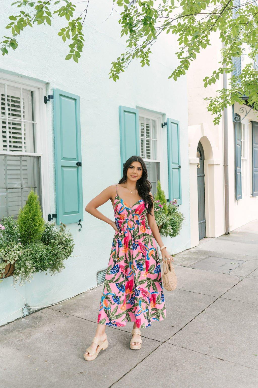 Pink Floral Print Midi Dress - FINAL SALE Product Image