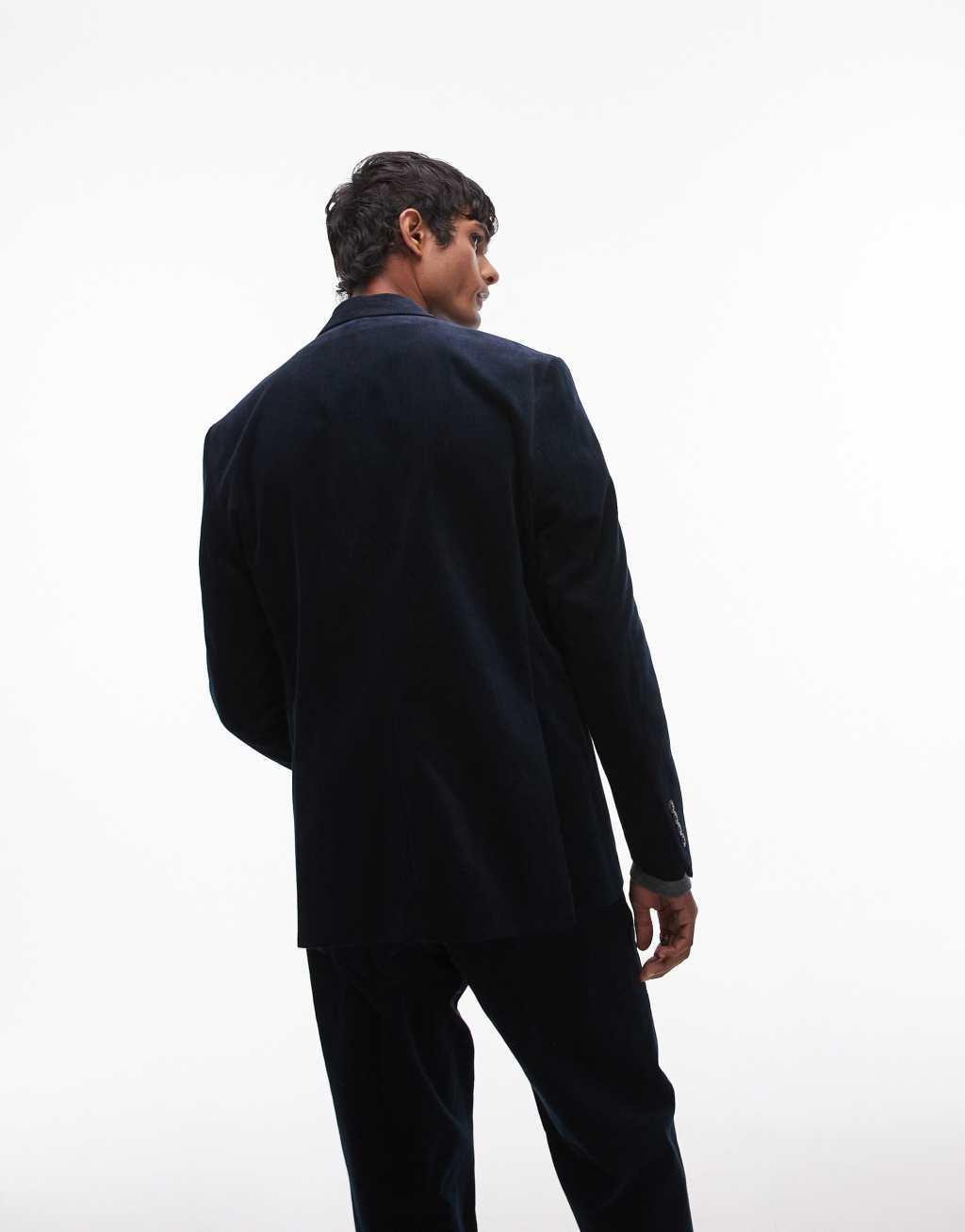 Selected Homme Single breasted blazer in navy cord Product Image