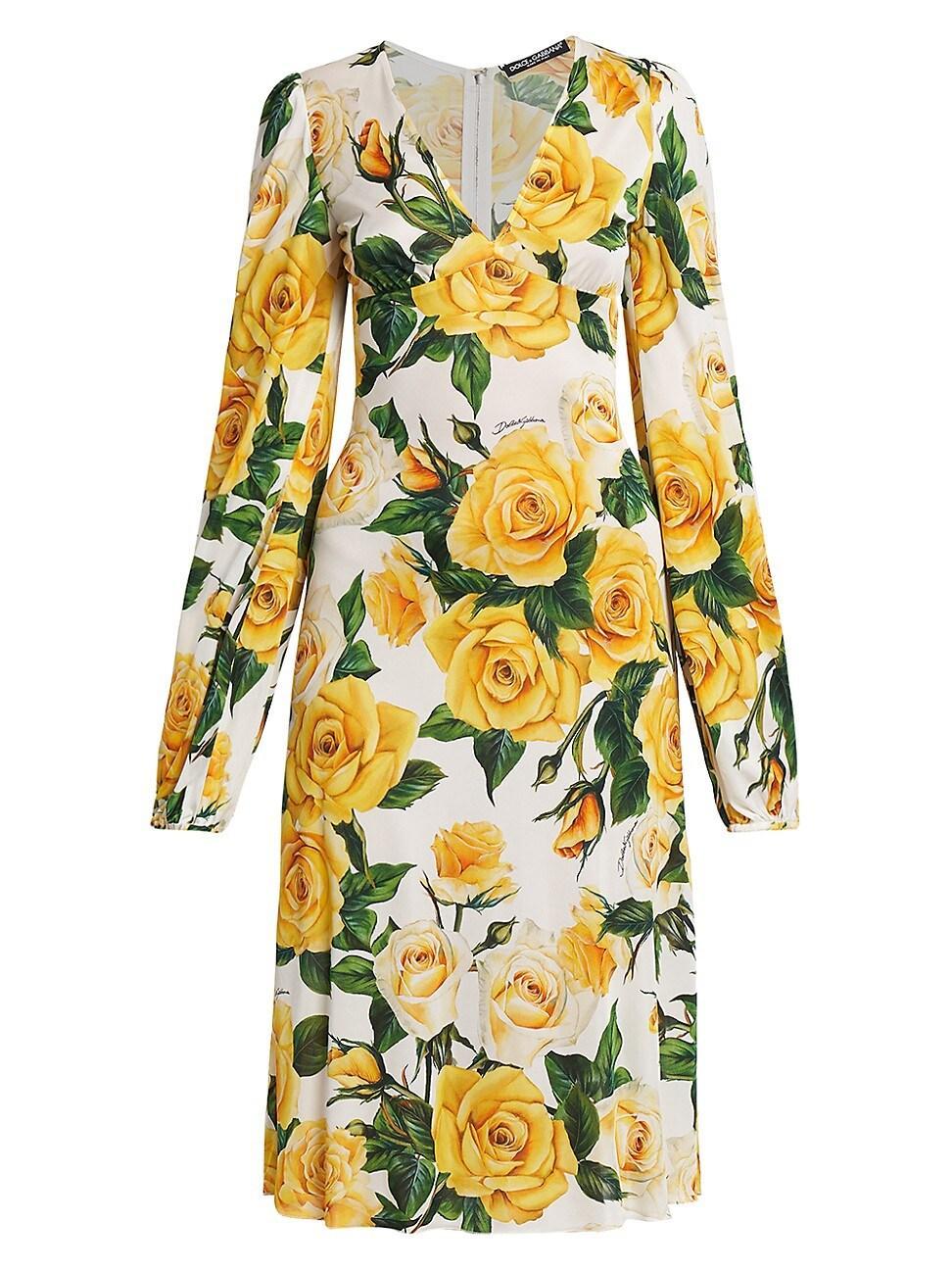 Womens Rose Print V-Neck Midi-Dress Product Image