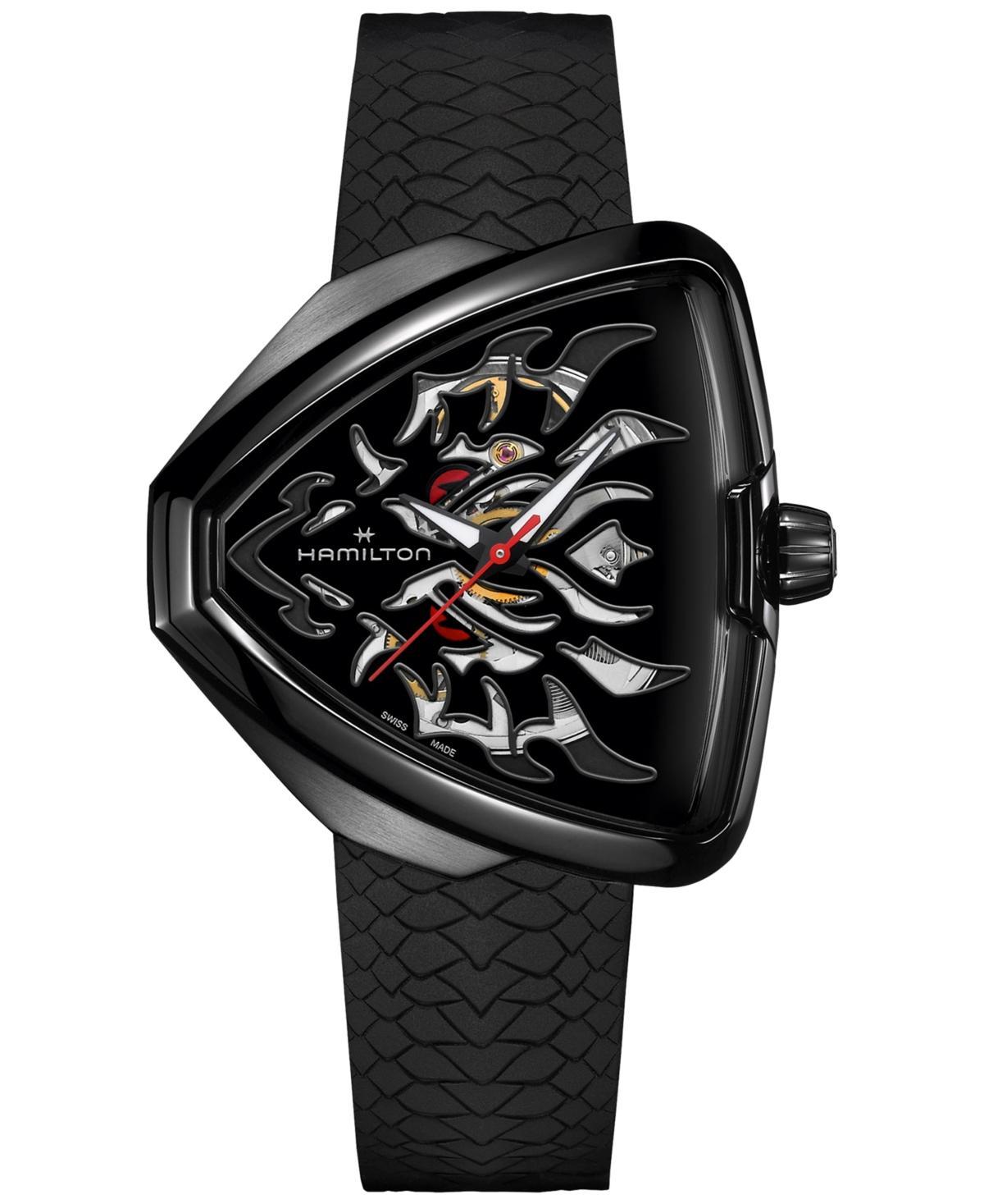 Hamilton Mens Swiss Automatic Ventura Elvis80 Dragon Black Rubber Strap Watch 43x45mm Product Image