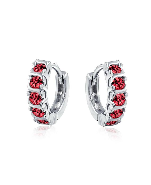 Bling Jewelry Round Solitaire Cubic Zirconia Cz S-Style Wave Kpop Huggie Hoop Earrings For Women Sterling Silver Product Image