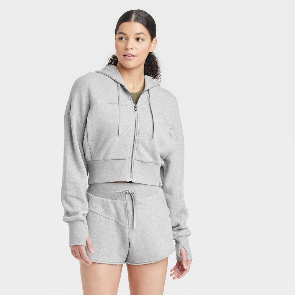 Womens Full Zip Crop Hoodie - JoyLab Heathered M Product Image