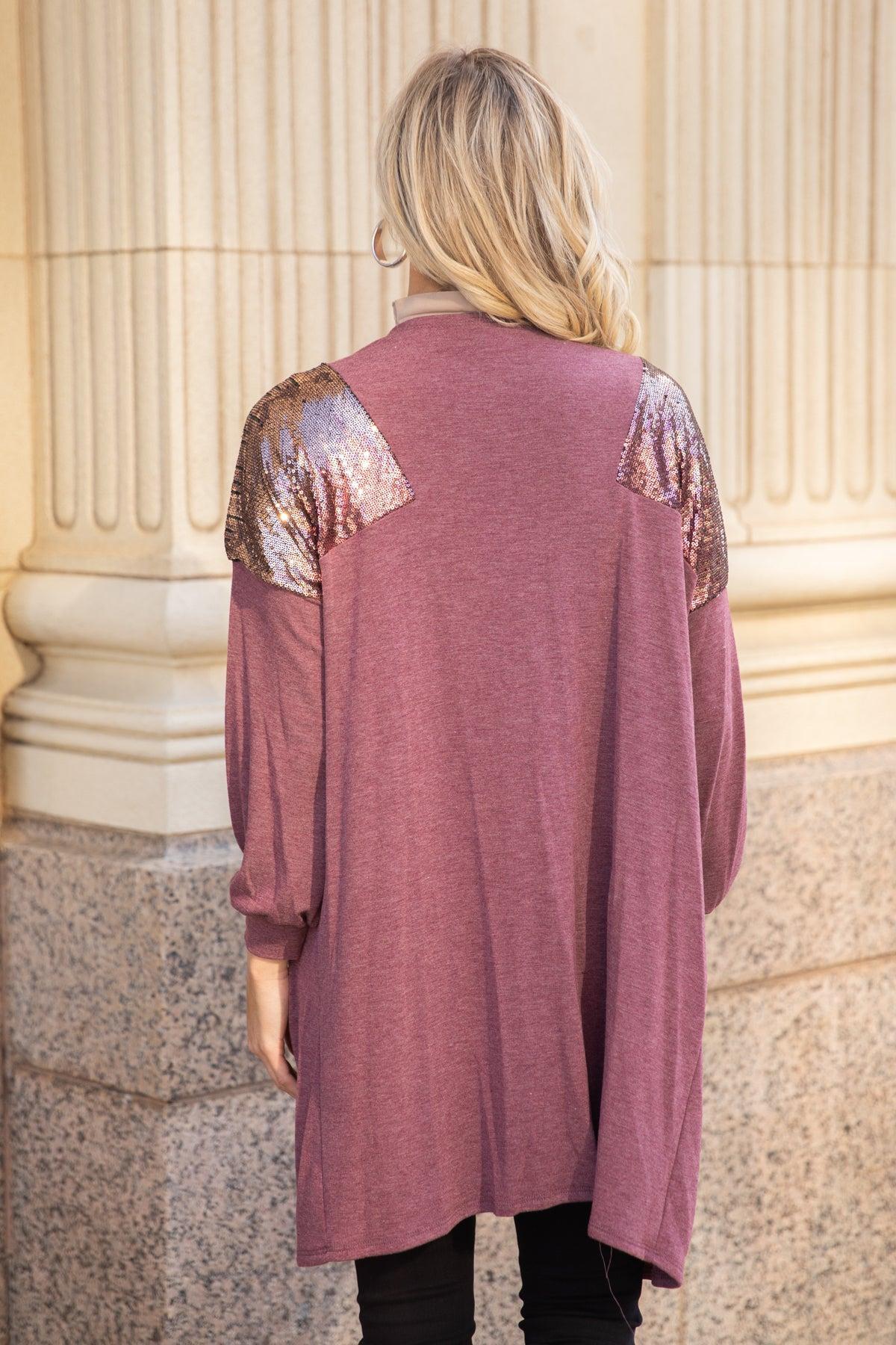 Mauve Cardigan With Sequin Shoulders Product Image