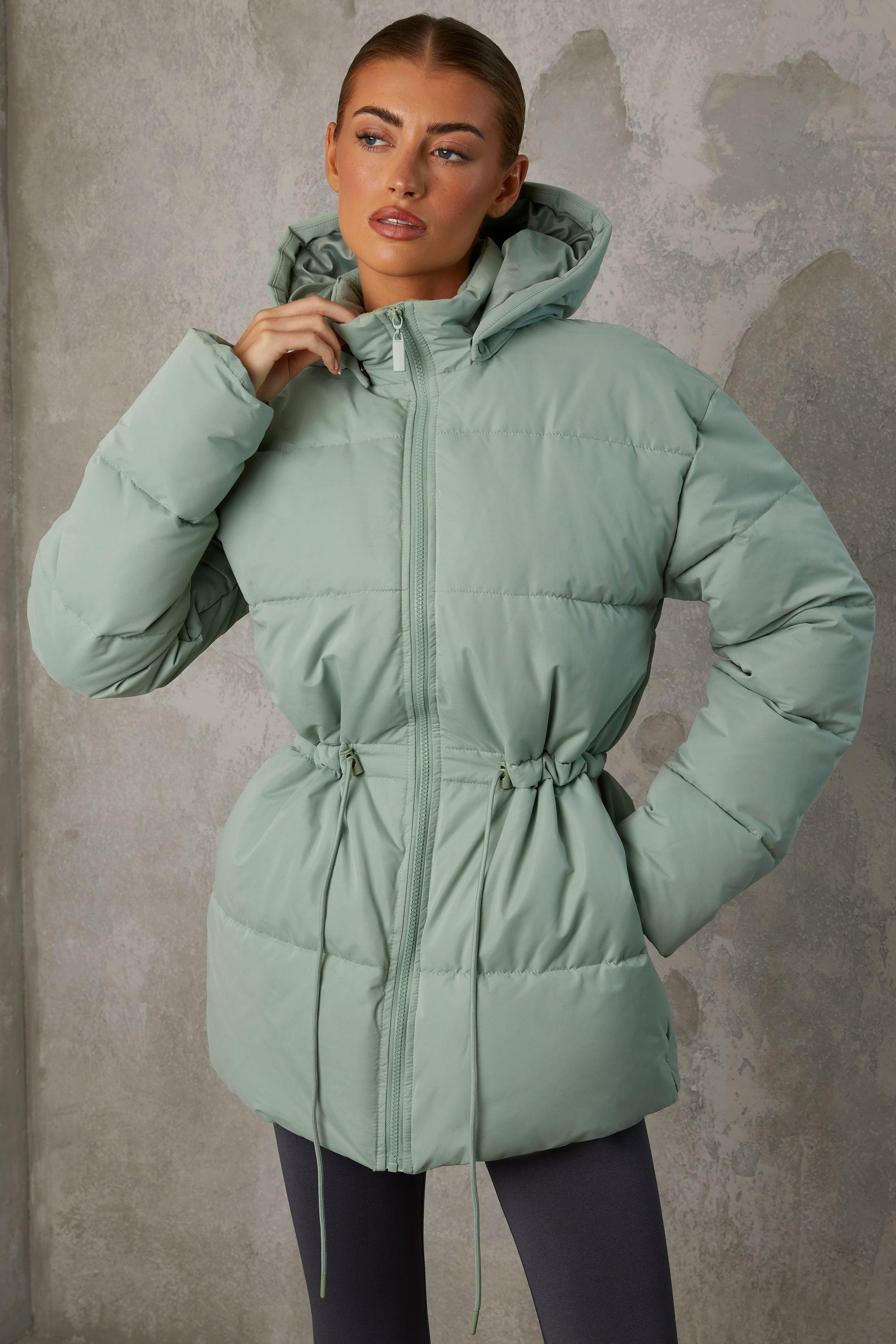 Mid Length Hooded Puffer Coat in Iceberg Green Product Image