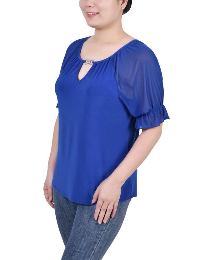 Short Ruffle Sleeve Top With Rhinestones - Petite Product Image