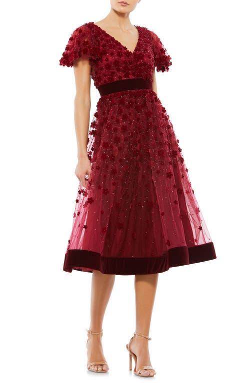 Womens Velvet Flower-Embellished Midi-Dress Product Image