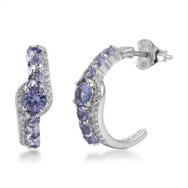 Sterling Silver Tanzanite & Cubic Zirconia C-Hoop Earrings, Womens Product Image